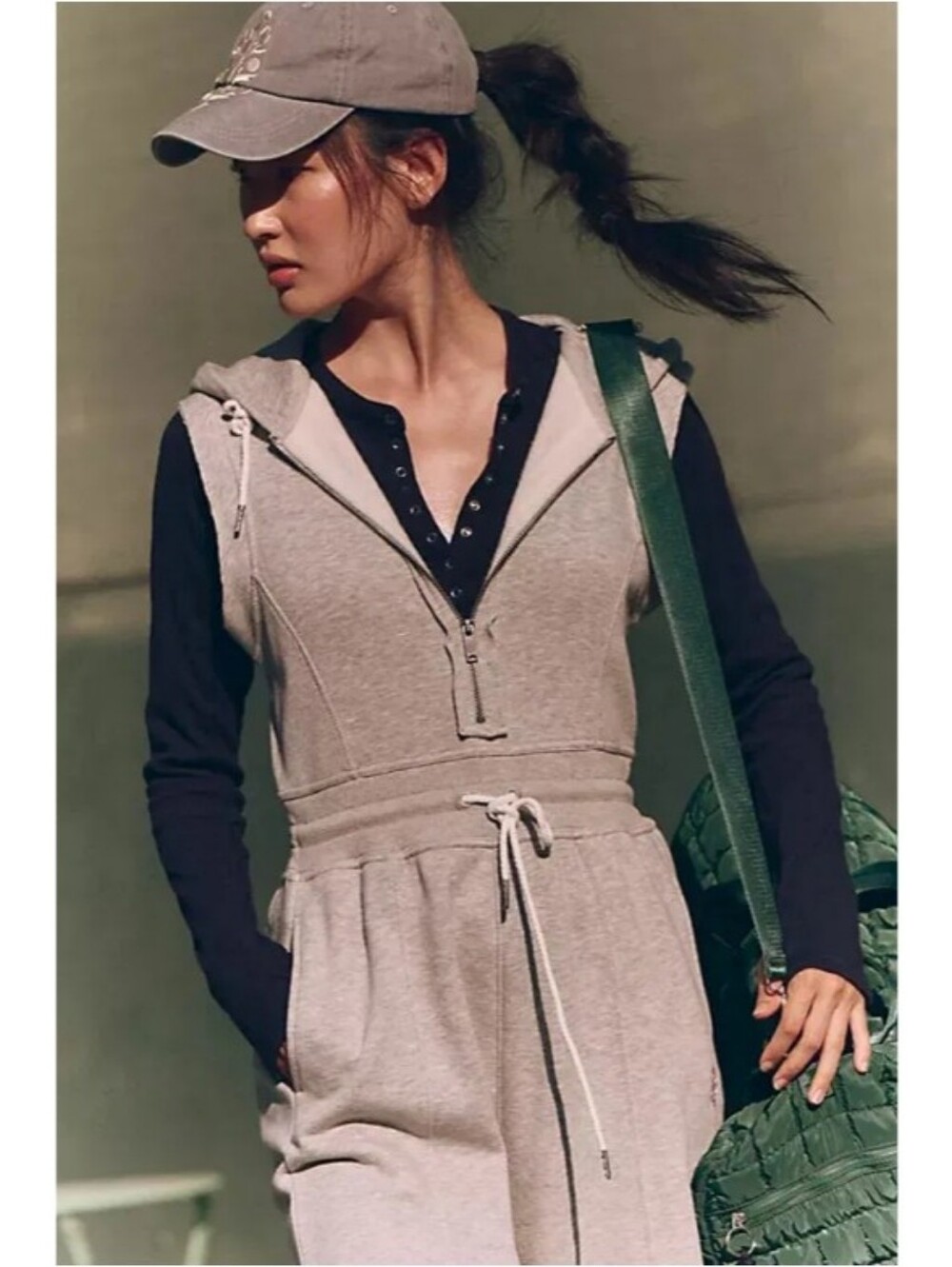 Free People Movement Making It Hooded Wide Leg Jumpsuit Heathered Grey - Picture 3 of 9